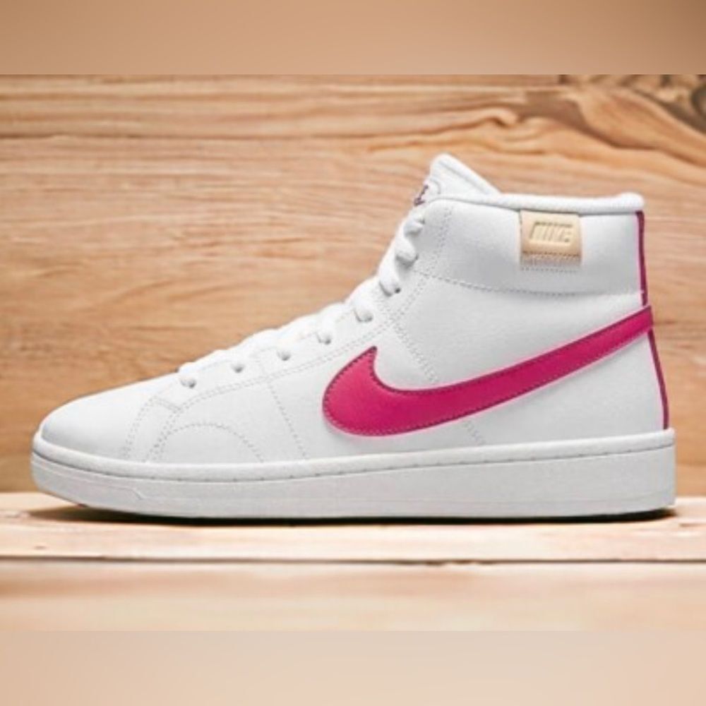 Nike White and Pink High-Top Sneakers; 
Size 9.5, LIKE NEW!
